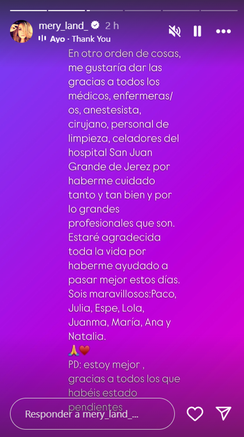 Statement from María José Campanario about her state of health. 