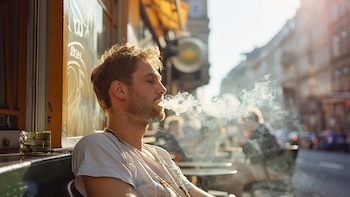 A man calmly smokes a marijuana cigarette on a street in Berlin, where its use is regulated under specific laws that guarantee responsible and safe consumption (Illustrative image Infobae)