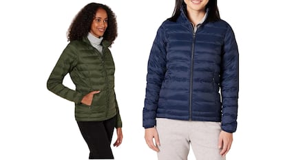 Padded coat in navy blue and green from Amazon.